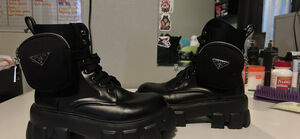 Prada Monolith brushed leather and Re-Nylon boots with pouch